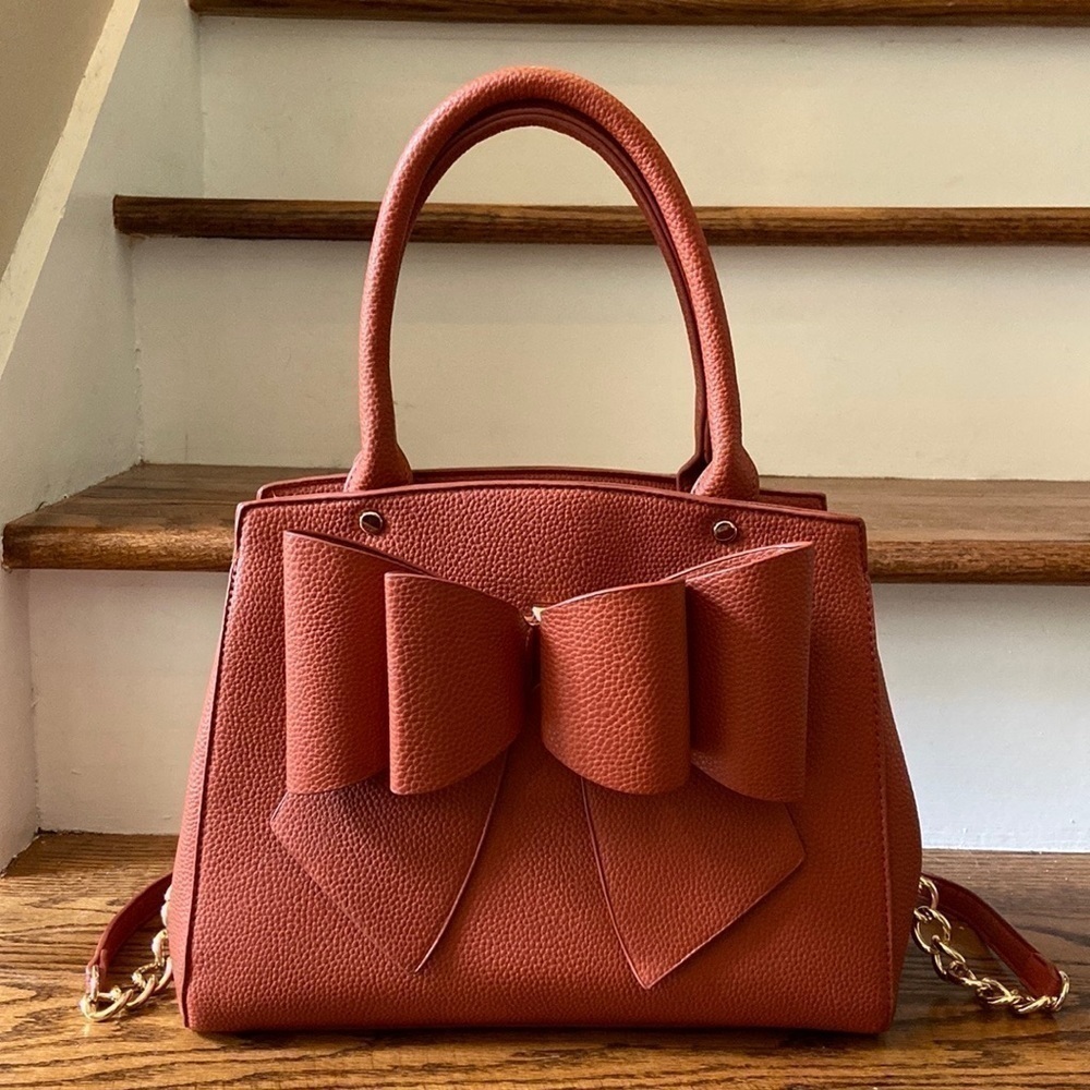 Like Dreams Vegan Leather Burnt Orange Bow Bag- Coquette Girl, Preppy, Fall‎